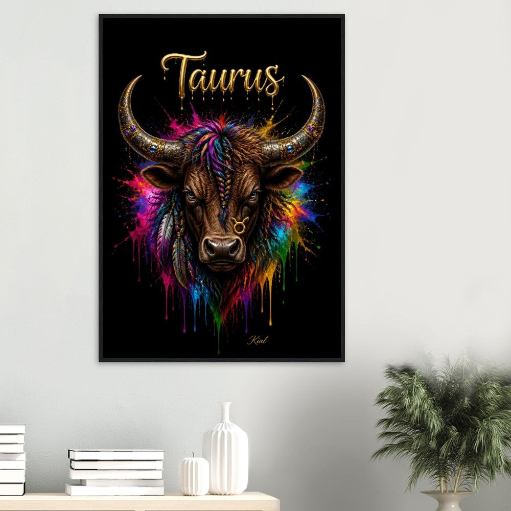 Taurus Neon Zodiac Bull Poster, Colorful Wall Art, Artistic Astrology Canvas, Zodiac Gift for Him, Danish Art Studio