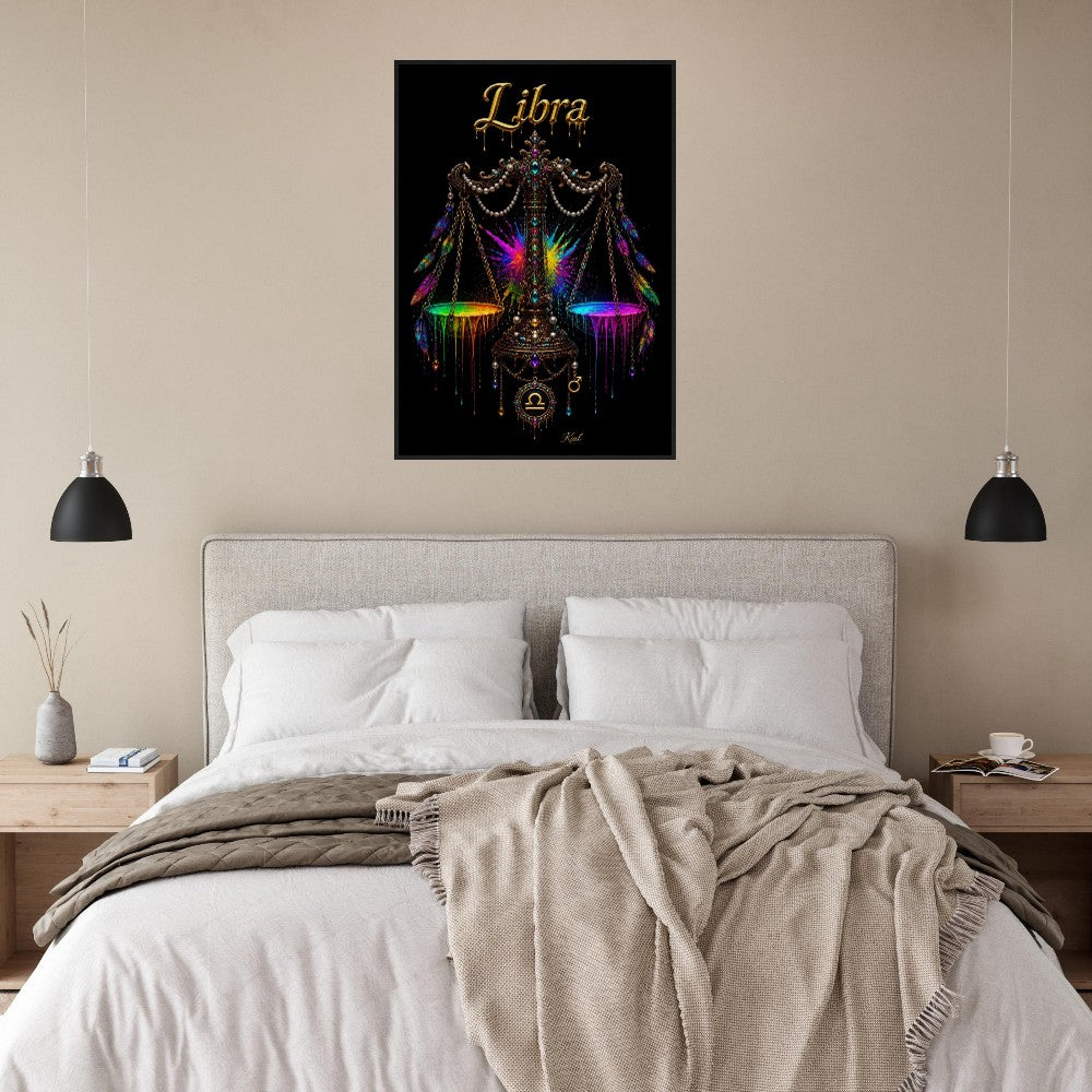 Libra Neon Zodiac Scales Poster, Colorful Wall Art, Artistic Astrology Canvas, Zodiac Gift for Him, Danish Art Studio