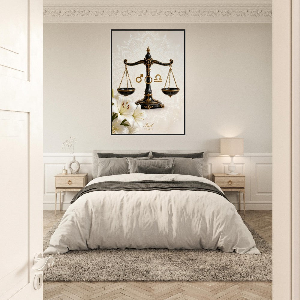 Libra Zodiac Scales Poster, Gold Wall Art, Astrology Canvas, Scales Portrait, Zodiac Gift for Him, Danish Art Studio