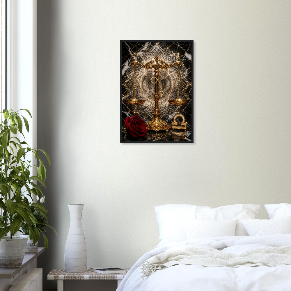 Libra Zodiac Scales Poster, Gold Wall Art, Astrology Canvas, Scales Portrait, Zodiac Gift for Her, Danish Art Studio