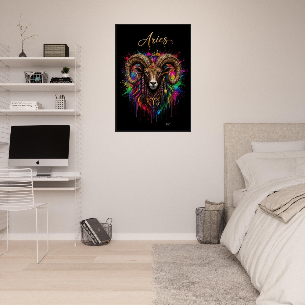 Vædderen Neon Stjernetegn Vædder Plakat, Farverig Vægkunst, Kunstnerisk Astrologi Lærred, Stjernetegnsgave til Ham, Dansk Kunststudie