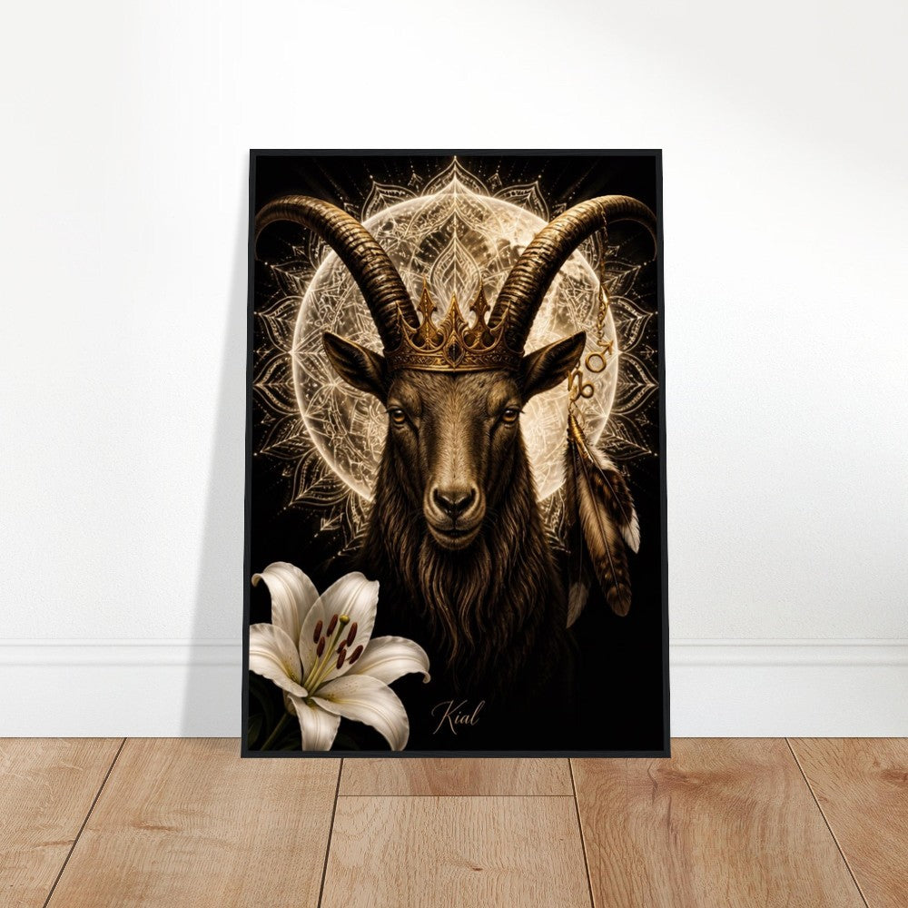 Capricorn Zodiac Goat Poster, Gold Wall Art, Astrology Canvas, Goat Portrait, Zodiac Gift for Him, Danish Art Studio