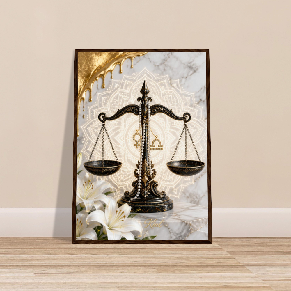 Libra Zodiac Scales Poster, Gold Wall Art, Astrology Canvas, Scales Portrait, Zodiac Gift for Her, Danish Art Studio