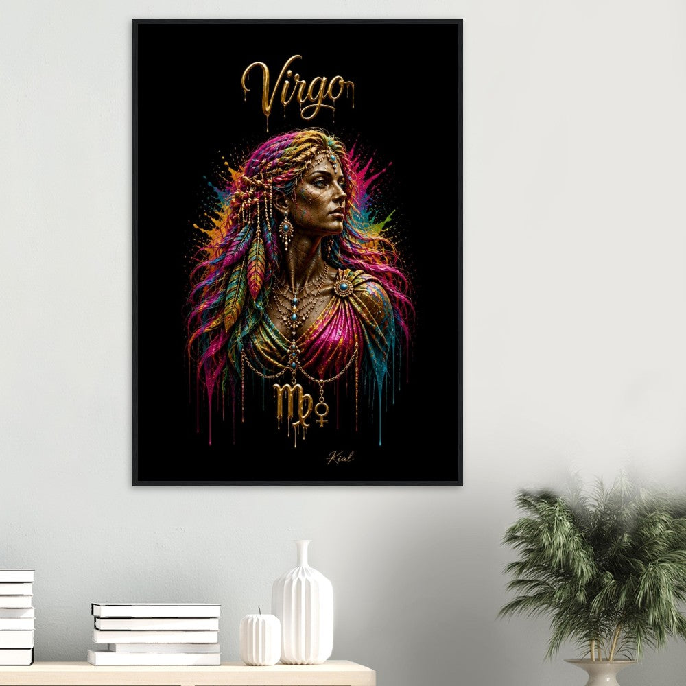 Virgo Neon Zodiac Maiden Poster, Colorful Wall Art, Artistic Astrology Canvas, Zodiac Gift for Her, Danish Art Studio