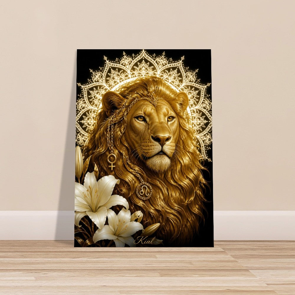 Leo Zodiac Lion Poster, Gold Wall Art, Astrology Canvas, Lion Portrait, Zodiac Gift for Her, Danish Art Studio