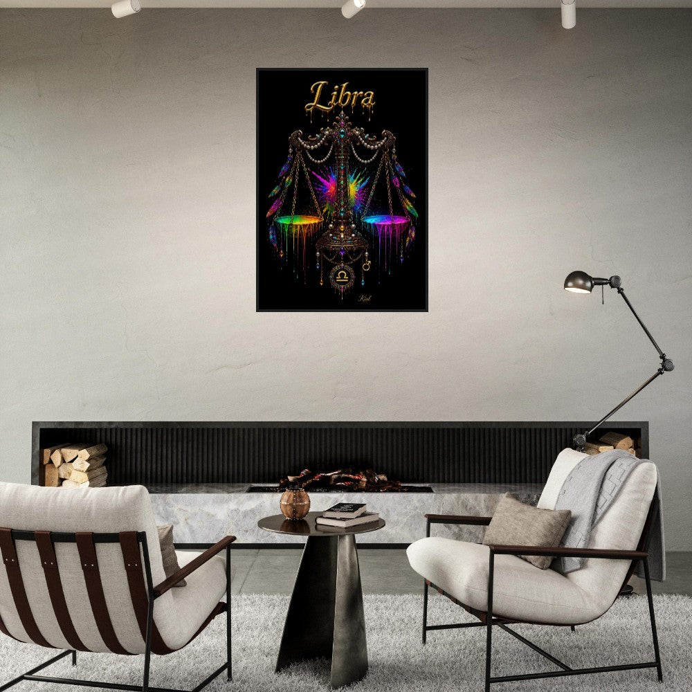Libra Neon Zodiac Scales Poster, Colorful Wall Art, Artistic Astrology Canvas, Zodiac Gift for Him, Danish Art Studio