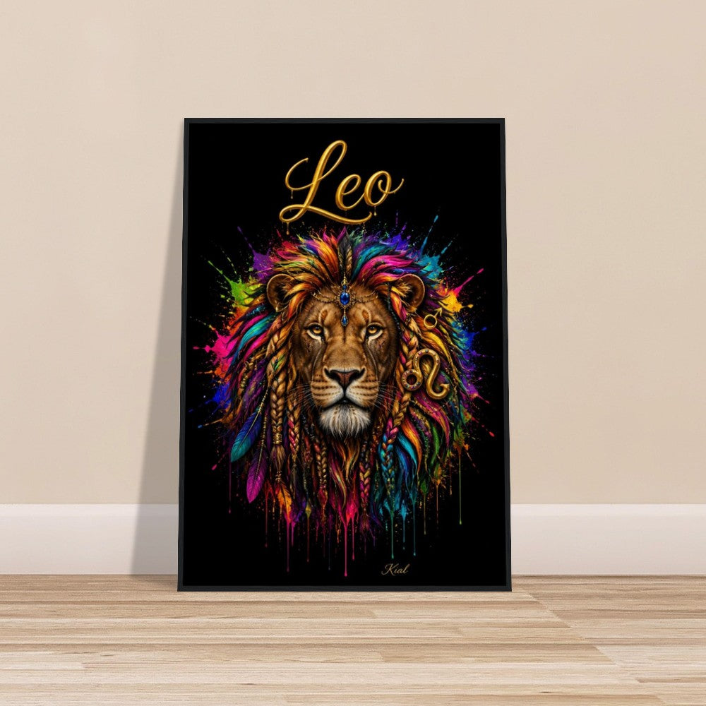 Leo Neon Zodiac Lion Poster, Colorful Wall Art, Artistic Astrology Canvas, Zodiac Gift for Him, Danish Art Studio