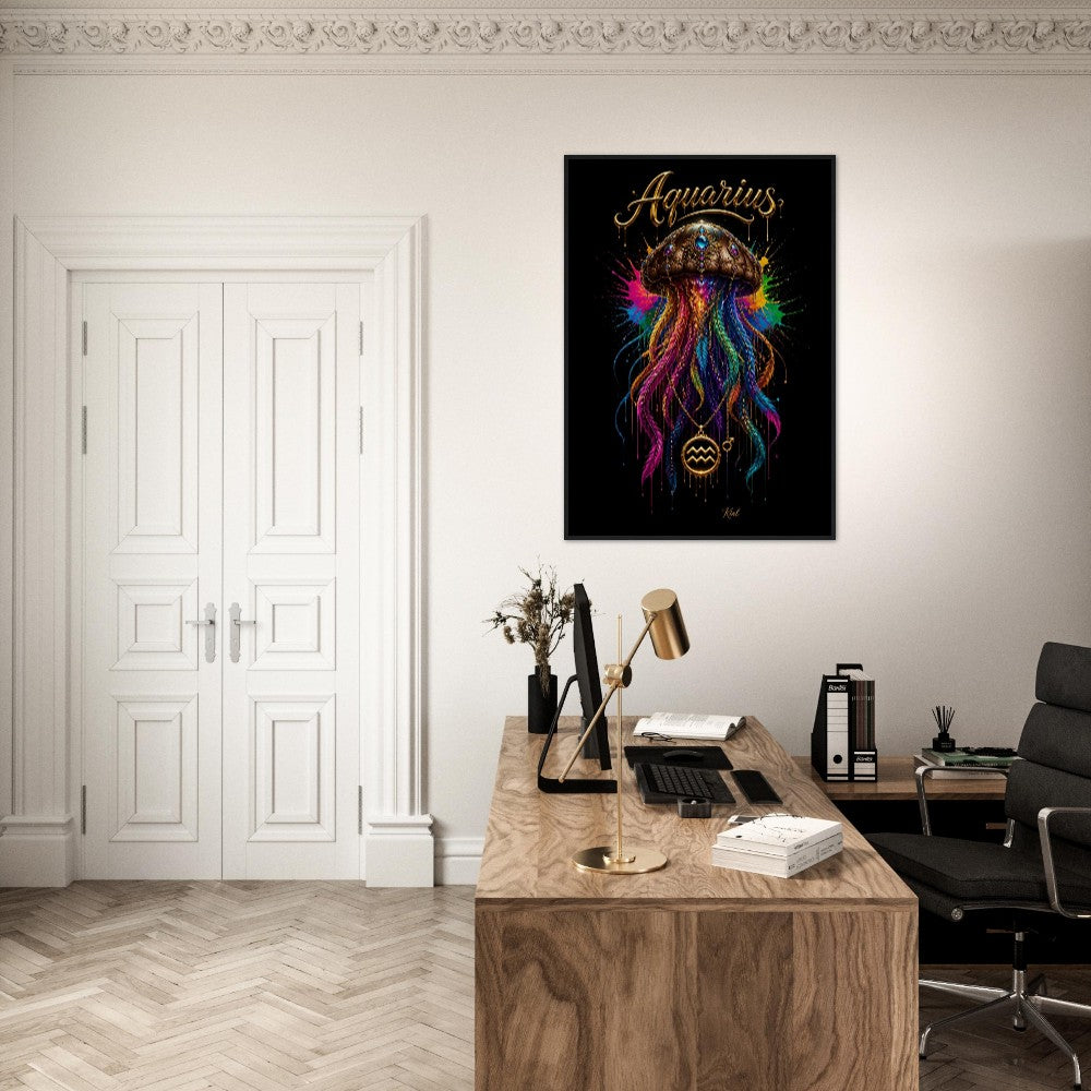 Aquarius Neon Zodiac Jellyfish Poster, Colorful Wall Art, Zodiac Gift for Him, Danish Art Studio
