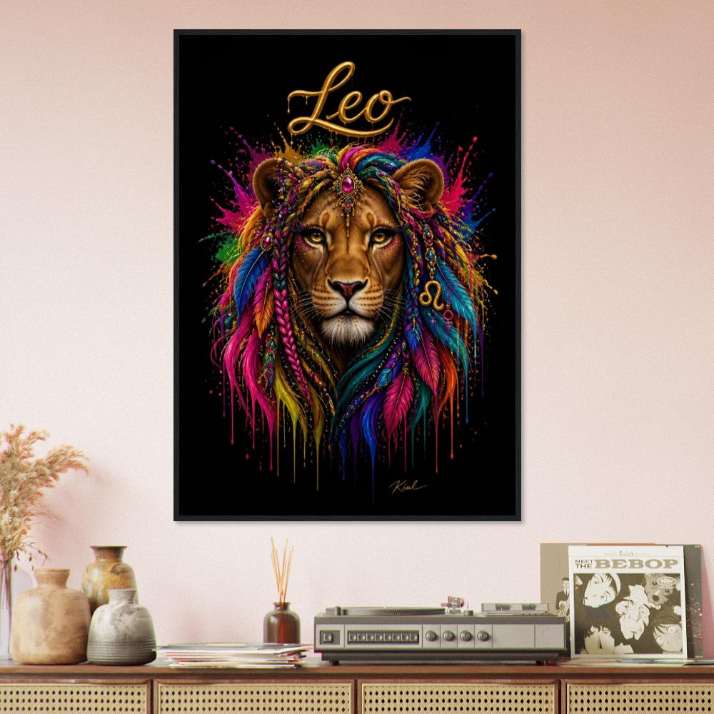 Leo Neon Zodiac Lion Poster, Colorful Wall Art, Artistic Astrology Canvas, Zodiac Gift for Her, Danish Art Studio