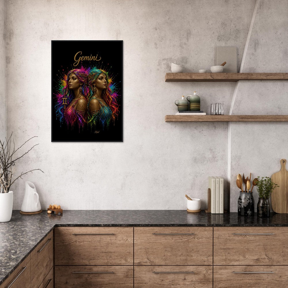 Gemini Neon Zodiac Tvillinger Plakat, Farverig Vægkunst, Kunstnerisk Astrologi Lærred, Zodiak Gave til Hende, Dansk Kunst Studio