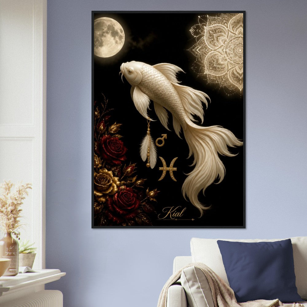 Pisces Zodiac Koi Poster, Gold Wall Art, Astrology Canvas, Koi Portrait, Zodiac Gift for Him, Danish Art Studio