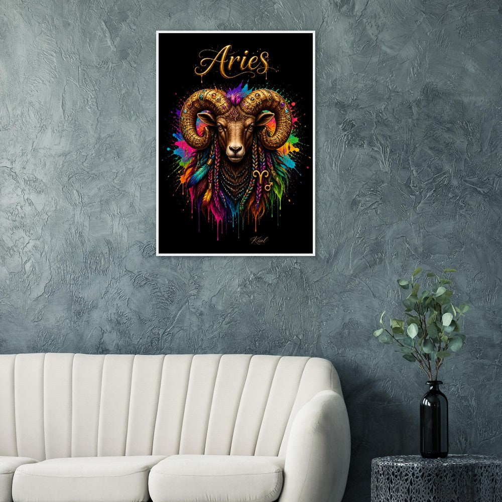 Widder Neon Tierkreis Poster, Bunte Wandkunst, Künstlerische Astrologie Leinwand, Tierkreis Geschenk für Ihn, Danish Art Studio