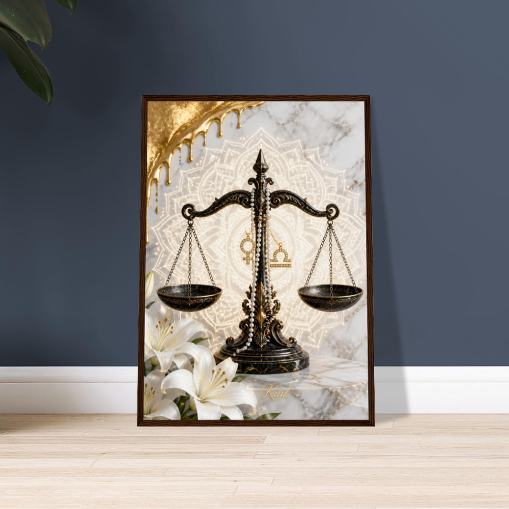 Libra Zodiac Scales Poster, Gold Wall Art, Astrology Canvas, Scales Portrait, Zodiac Gift for Her, Danish Art Studio