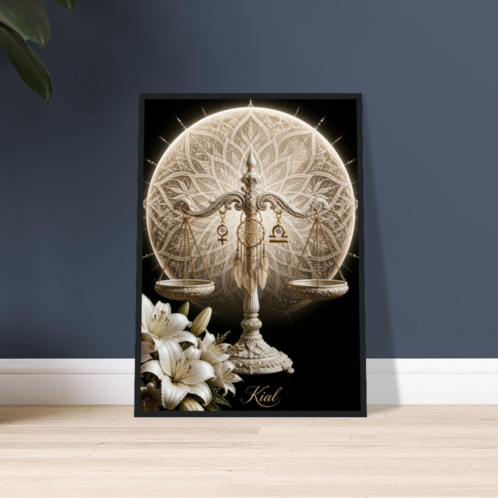 Libra Zodiac Scales Poster, Gold Wall Art, Astrology Canvas, Scales Portrait, Zodiac Gift for Her, Danish Art Studio