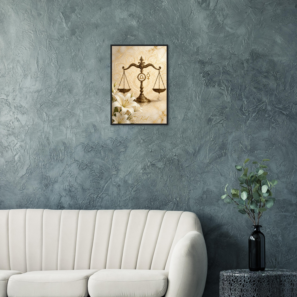 Libra Zodiac Scales Poster, Gold Wall Art, Astrology Canvas, Scales Portrait, Zodiac Gift for Her, Danish Art Studio