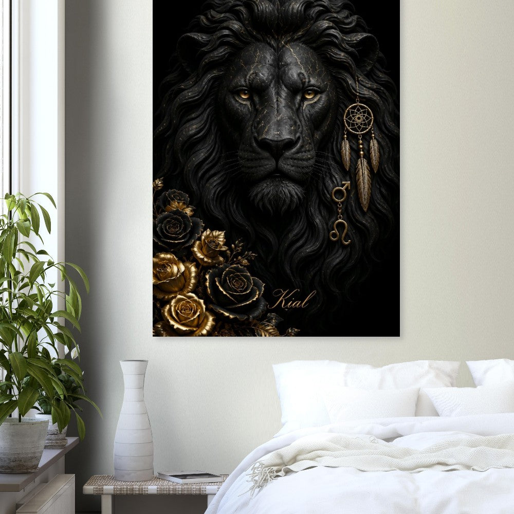 Leo Zodiac Lion Poster, Gold Wall Art, Astrology Canvas, Lion Portrait, Zodiac Gift for Him, Danish Art Studio