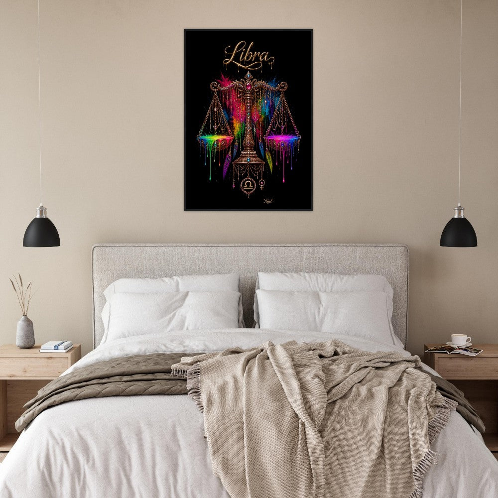 Libra Neon Zodiac Scales Poster, Colorful Wall Art, Artistic Astrology Canvas, Zodiac Gift for Her, Danish Art Studio