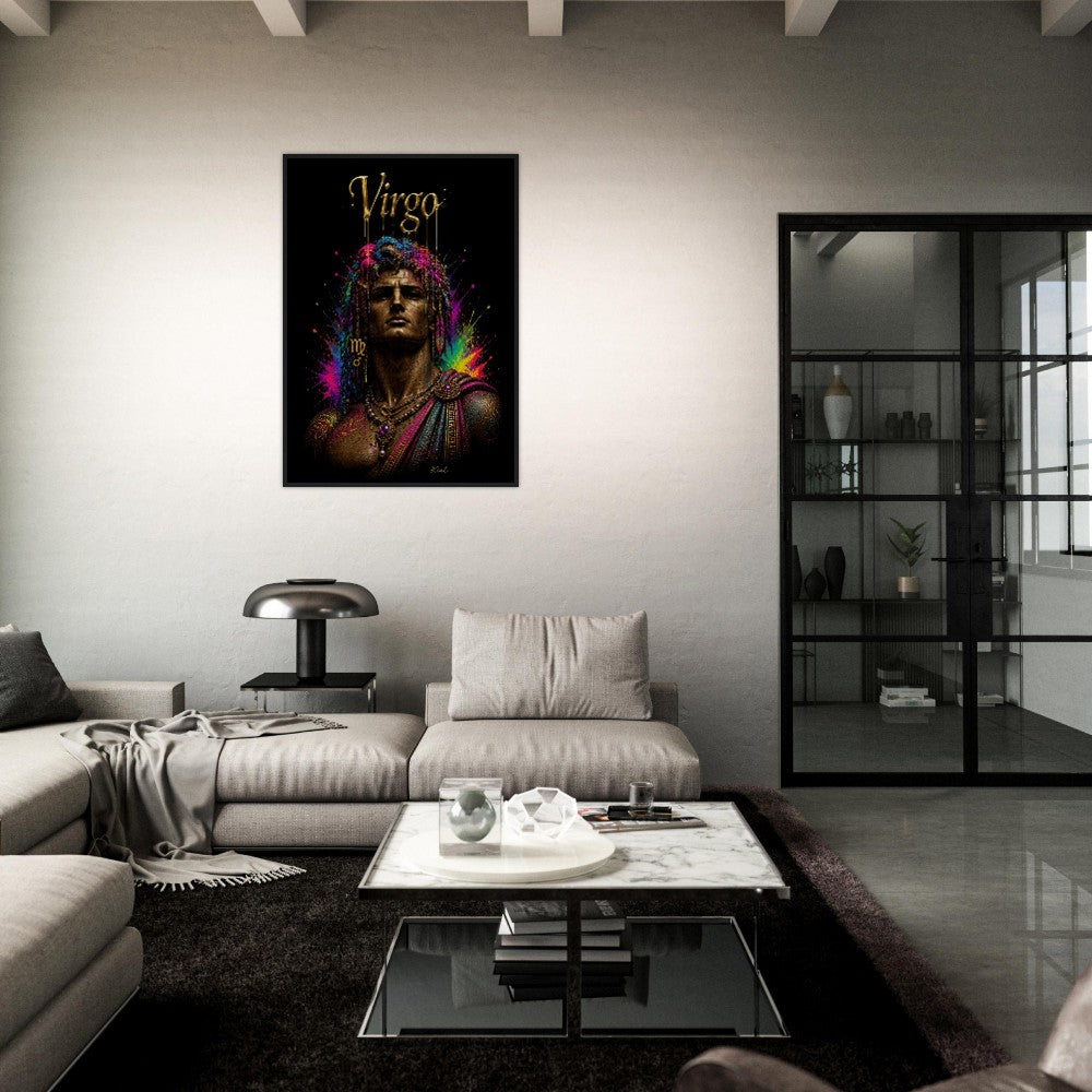 Virgo Neon Zodiac Maiden Poster, Colorful Wall Art, Artistic Astrology Canvas, Zodiac Gift for Him, Danish Art Studio