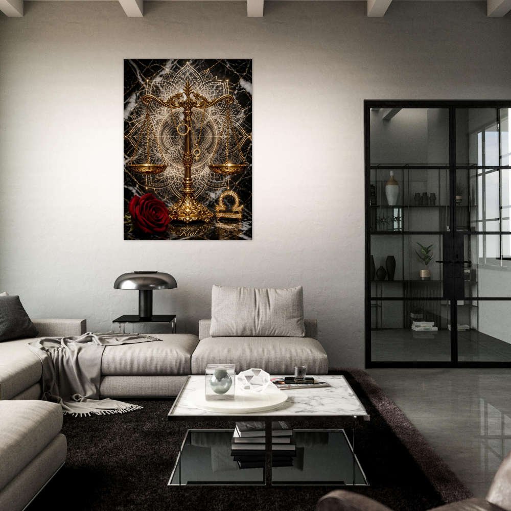 Libra Zodiac Scales Poster, Gold Wall Art, Astrology Canvas, Scales Portrait, Zodiac Gift for Her, Danish Art Studio