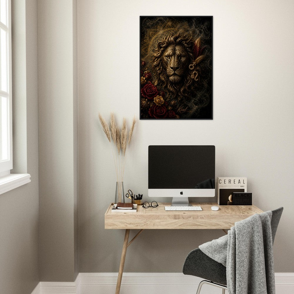 Leo Zodiac Lion Poster, Gold Wall Art, Astrology Canvas, Lion Portrait, Zodiac Gift for Him, Danish Art Studio