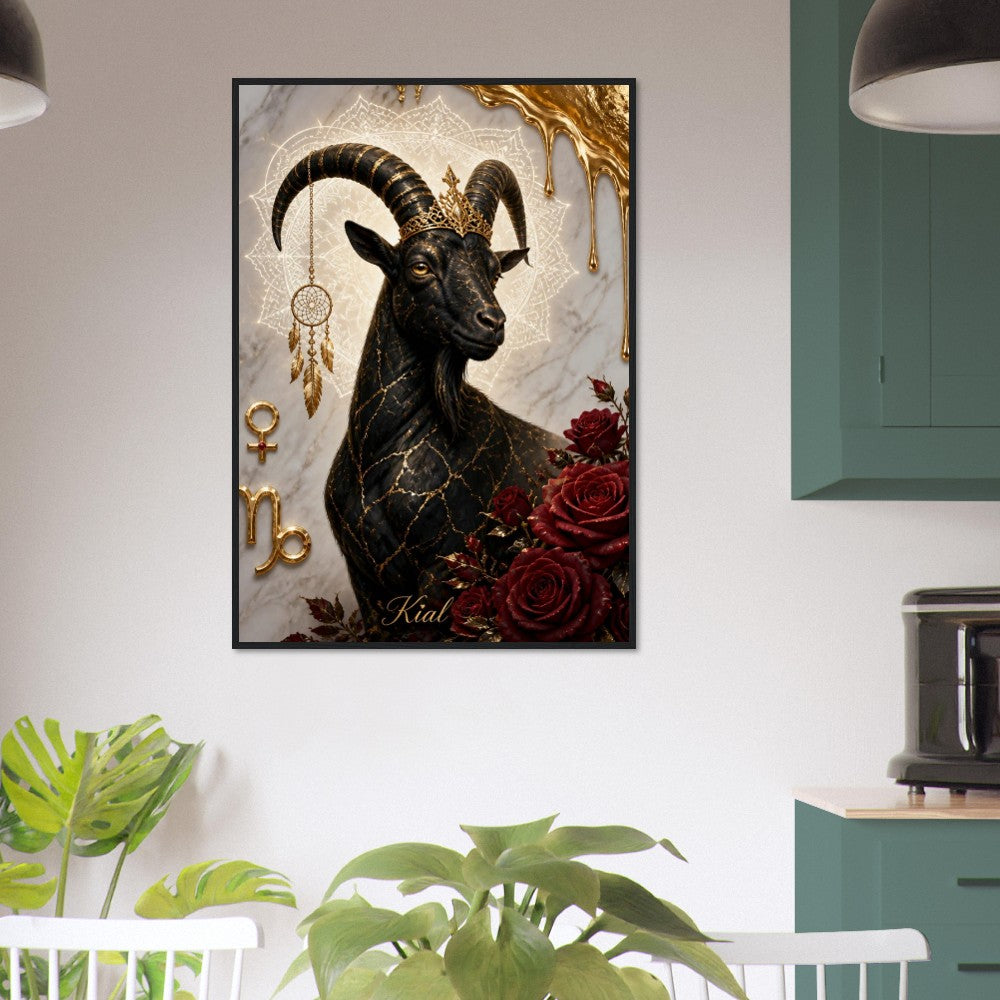 Capricorn Zodiac Goat Poster, Gold Wall Art, Astrology Canvas, Goat Portrait, Zodiac Gift for Her, Danish Art Studio