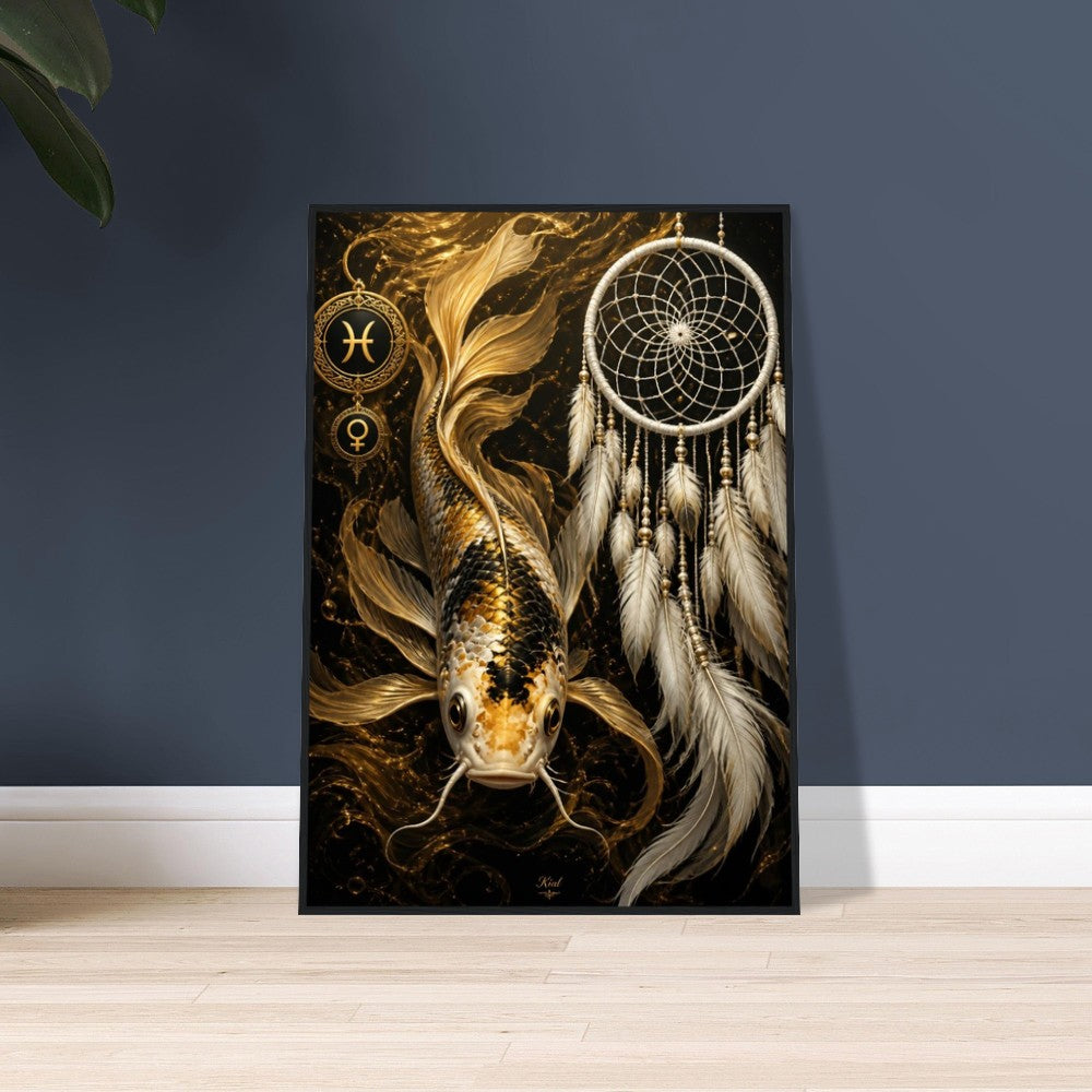 Pisces Zodiac Koi Poster, Gold Wall Art, Astrology Canvas, Koi Portrait, Zodiac Gift for Her, Danish Art Studio