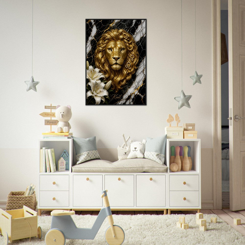 Leo Zodiac Lion Poster, Gold Wall Art, Astrology Canvas, Lion Portrait, Zodiac Gift for Her, Danish Art Studio