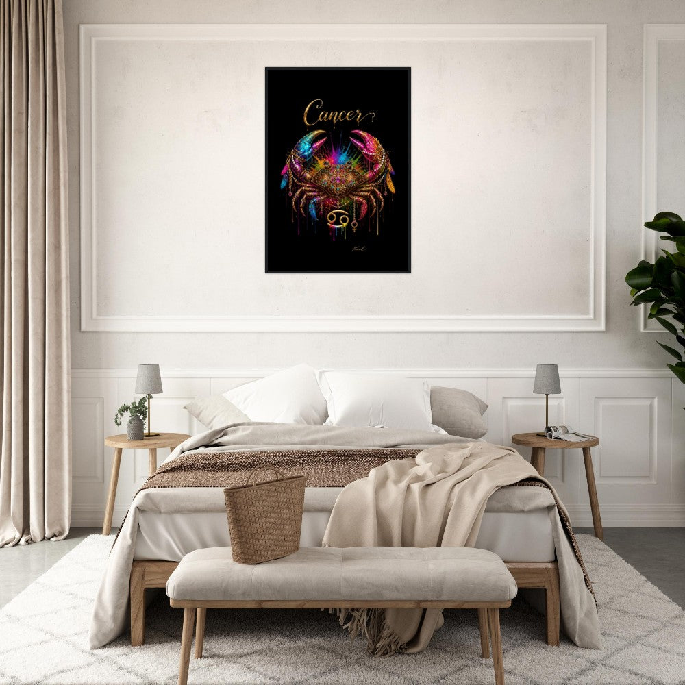 Krebs Neon Sternzeichen Krabben Poster, Bunte Wandkunst, Künstlerische Astrologie Leinwand, Sternzeichen Geschenk für Sie, Dänisches Kunststudio