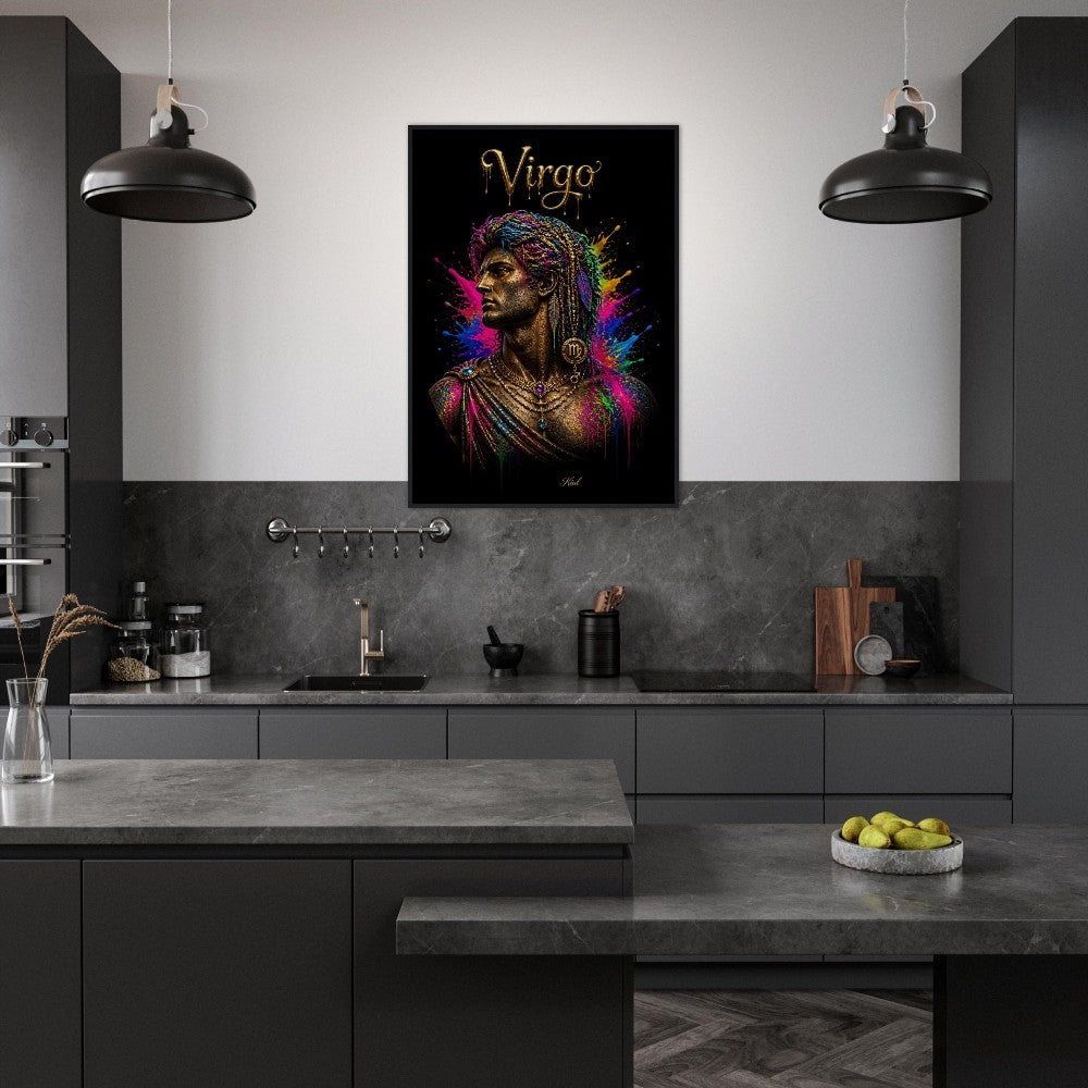 Virgo Neon Zodiac Maiden Poster, Colorful Wall Art, Artistic Astrology Canvas, Zodiac Gift for Him, Danish Art Studio