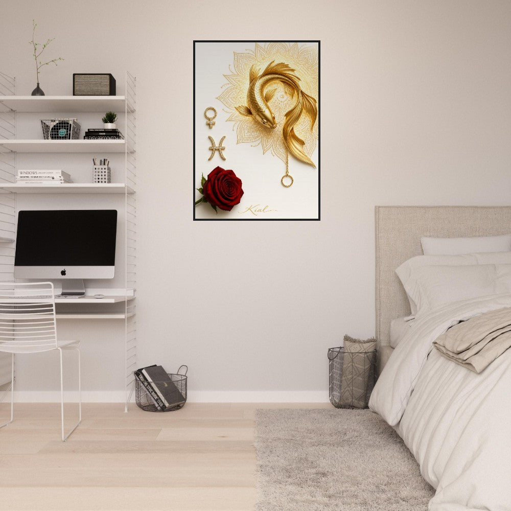 Pisces Zodiac Koi Poster, Gold Wall Art, Astrology Canvas, Koi Portrait, Zodiac Gift for Her, Danish Art Studio
