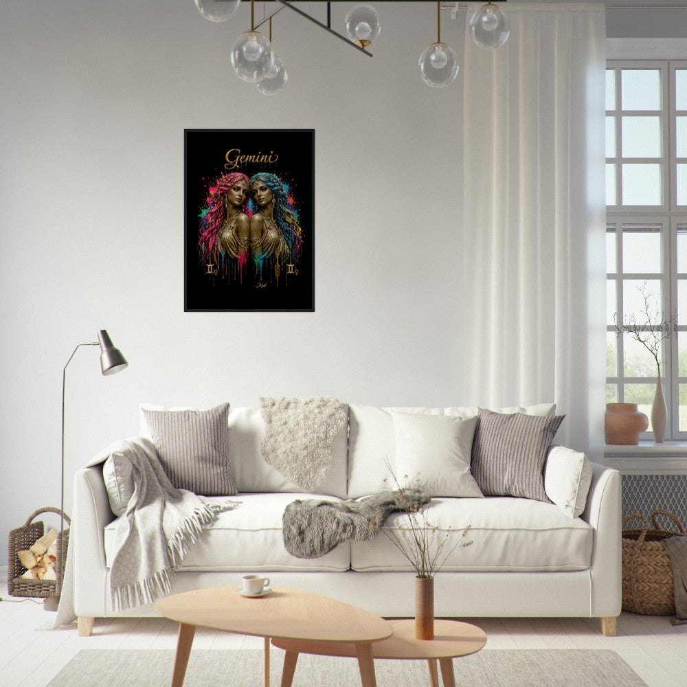 Gemini Neon Zodiac Twins Poster, Colorful Wall Art, Artistic Astrology Canvas, Zodiac Gift for Her, Danish Art Studio