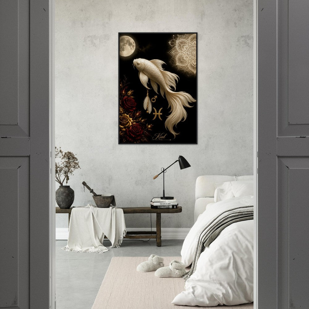 Pisces Zodiac Koi Poster, Gold Wall Art, Astrology Canvas, Koi Portrait, Zodiac Gift for Him, Danish Art Studio