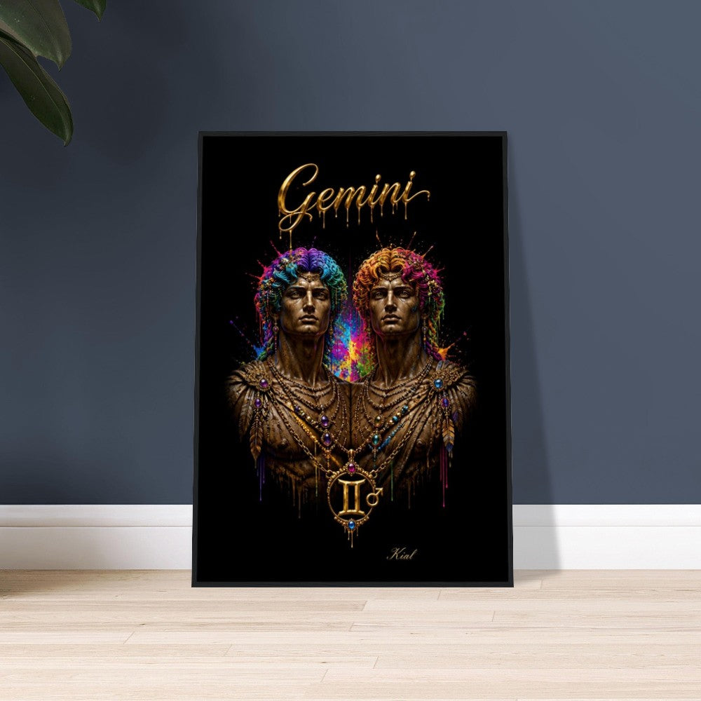 Gemini Neon Zodiac Twins Poster, Colorful Wall Art, Artistic Astrology Canvas, Zodiac Gift for Him, Danish Art Studio