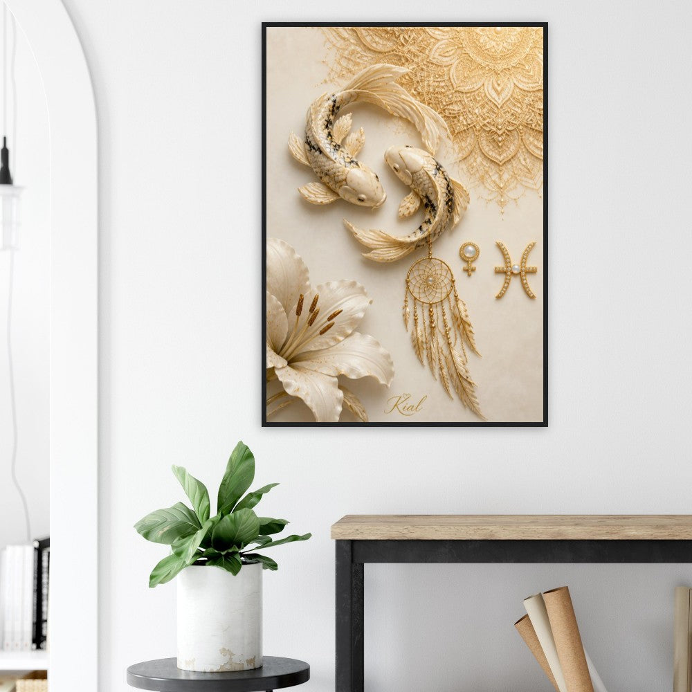 Pisces Zodiac Koi Poster, Gold Wall Art, Astrology Canvas, Koi Portrait, Zodiac Gift for Her, Danish Art Studio