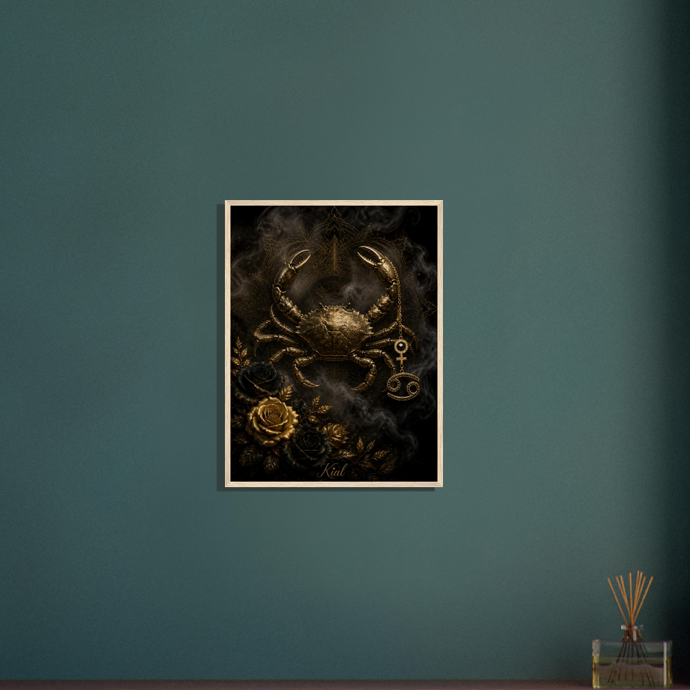 Cancer Zodiac Crab Poster, Gold Wall Art, Astrology Canvas, Crab Portrait, Zodiac Gift for Her, Danish Art Studio