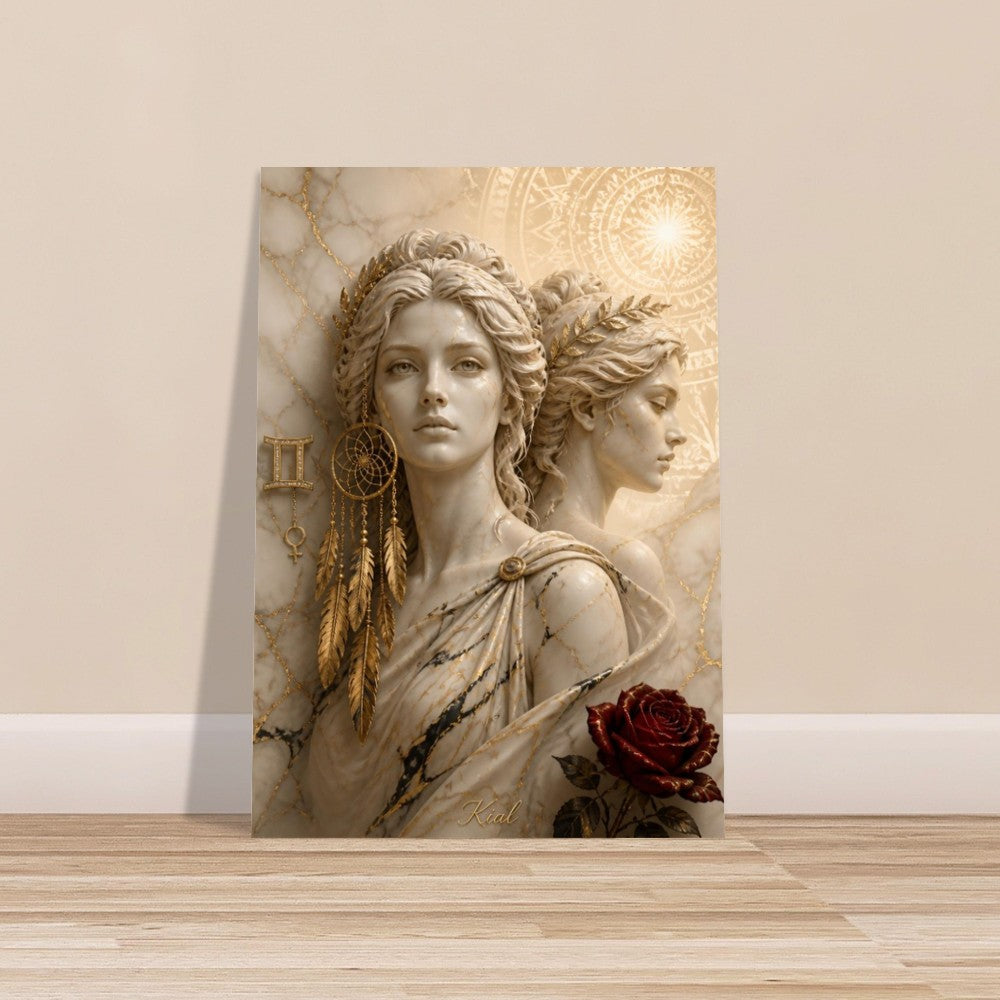 Gemini Zodiac Twins Poster, Gold Wall Art, Astrology Canvas, Twins Portrait, Zodiac Gift for Her, Danish Art Studio