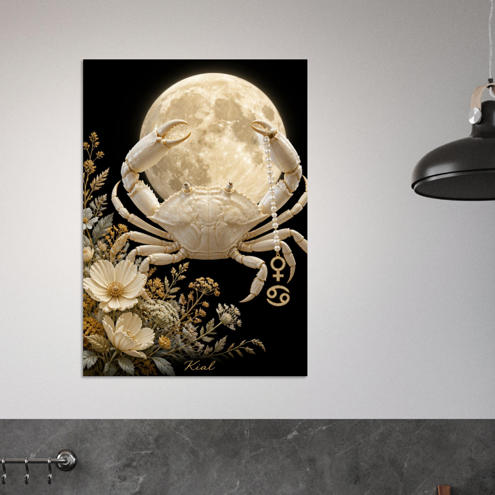 Cancer Zodiac Crab Poster, Gold Wall Art, Astrology Canvas, Crab Portrait, Zodiac Gift for Her, Danish Art Studio