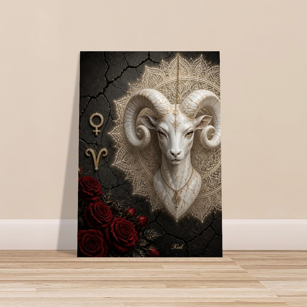 Aries Zodiac Ram Poster, Gold Wall Art, Astrology Canvas, Ram Portrait, Zodiac Gift for Her, Danish Art Studio