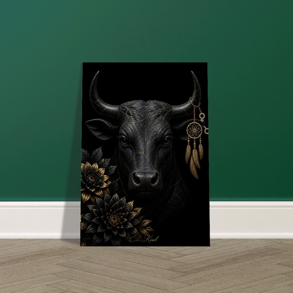 Taurus Zodiac Bull Poster, Gold Wall Art, Astrology Canvas, Bull Portrait, Zodiac Gift for Her, Danish Art Studio
