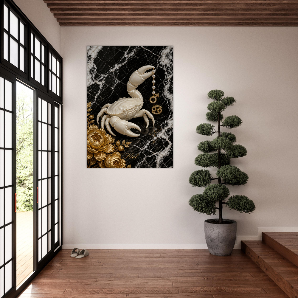 Cancer Zodiac Crab Poster, Gold Wall Art, Astrology Canvas, Crab Portrait, Zodiac Gift for Him, Danish Art Studio