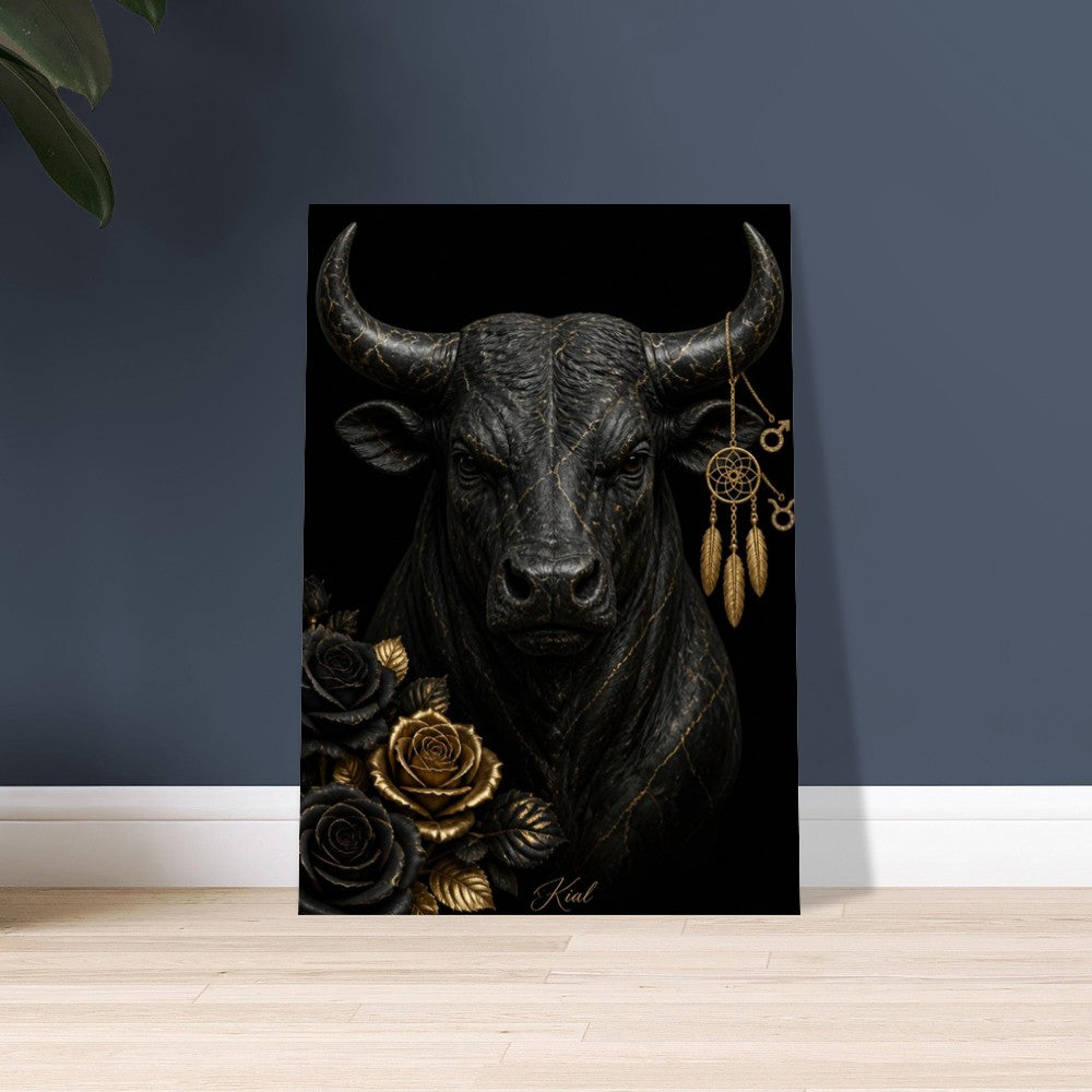 Taurus Zodiac Bull Poster, Gold Wall Art, Astrology Canvas, Bull Portrait, Zodiac Gift for Him, Danish Art Studio