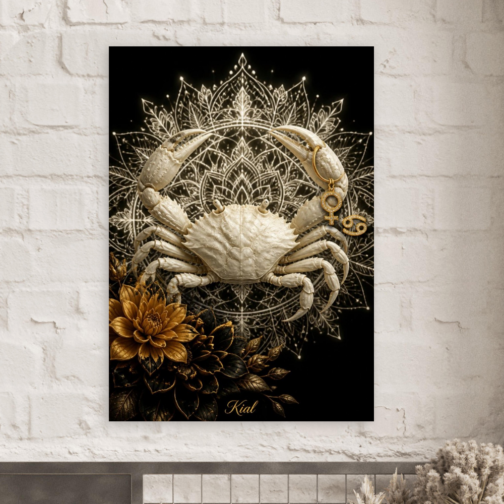Cancer Zodiac Crab Poster, Gold Wall Art, Astrology Canvas, Crab Portrait, Zodiac Gift for Her, Danish Art Studio