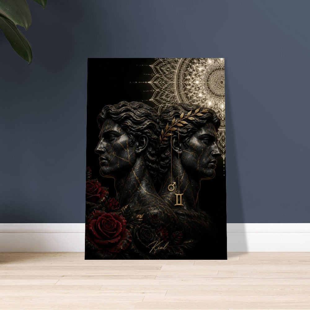Gemini Zodiac Twins Poster, Gold Wall Art, Astrology Canvas, Twins Portrait, Zodiac Gift for Him, Danish Art Studio