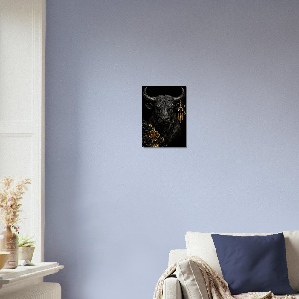 Taurus Zodiac Bull Poster, Gold Wall Art, Astrology Canvas, Bull Portrait, Zodiac Gift for Him, Danish Art Studio