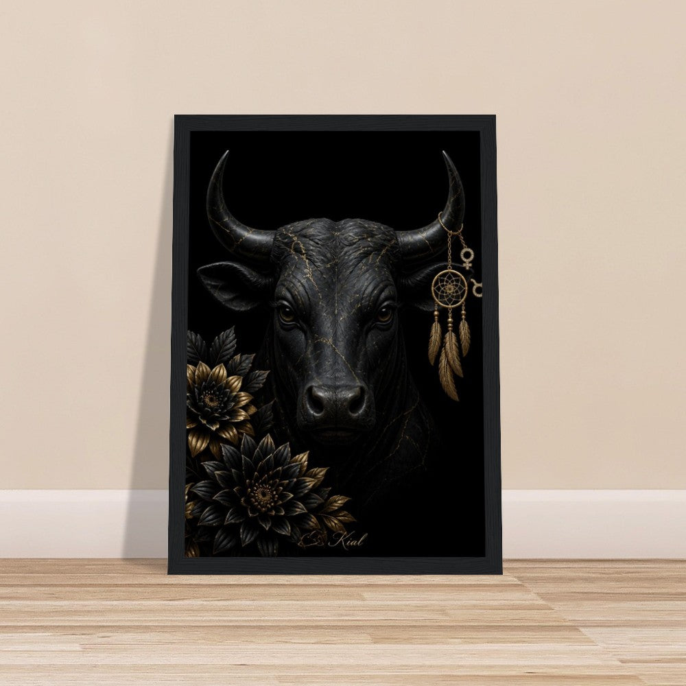 Taurus Zodiac Bull Poster, Gold Wall Art, Astrology Canvas, Bull Portrait, Zodiac Gift for Her, Danish Art Studio
