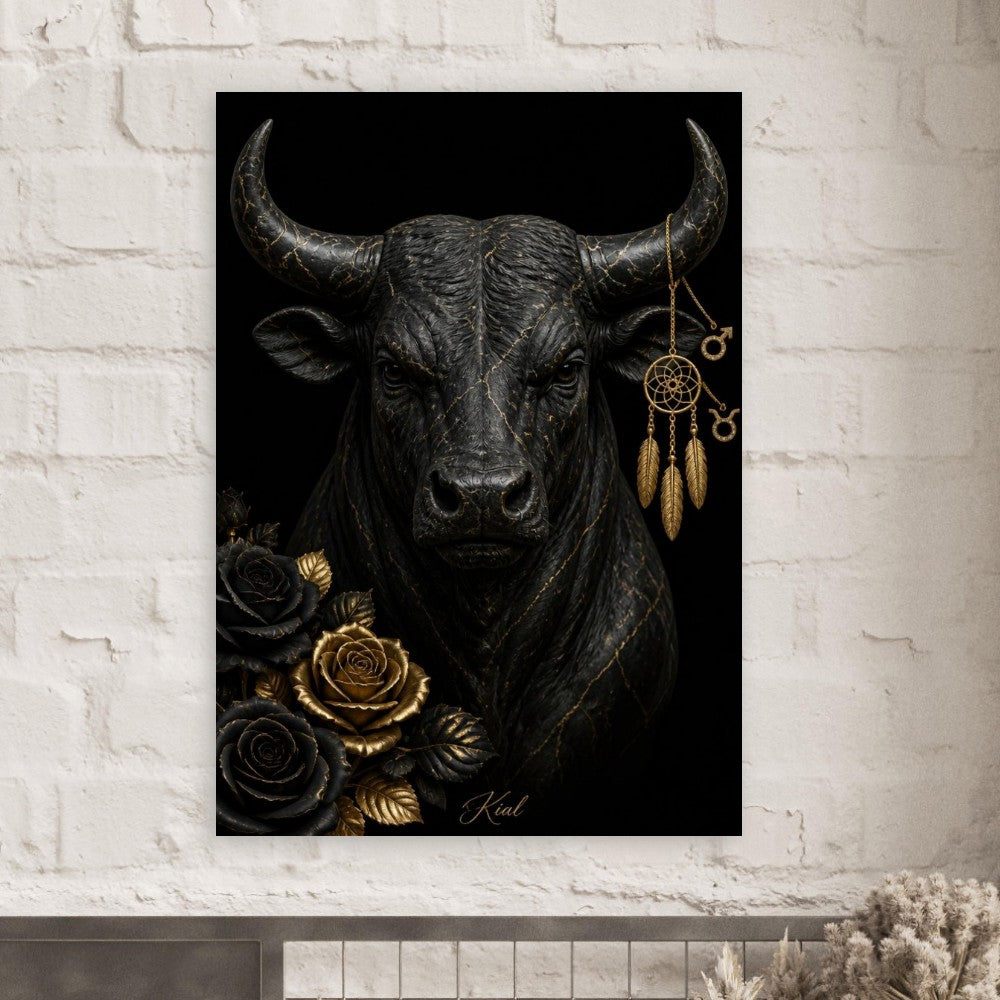 Taurus Zodiac Bull Poster, Gold Wall Art, Astrology Canvas, Bull Portrait, Zodiac Gift for Him, Danish Art Studio