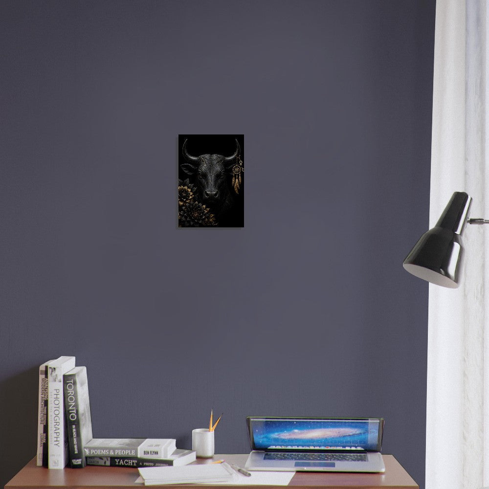 Taurus Zodiac Bull Poster, Gold Wall Art, Astrology Canvas, Bull Portrait, Zodiac Gift for Her, Danish Art Studio