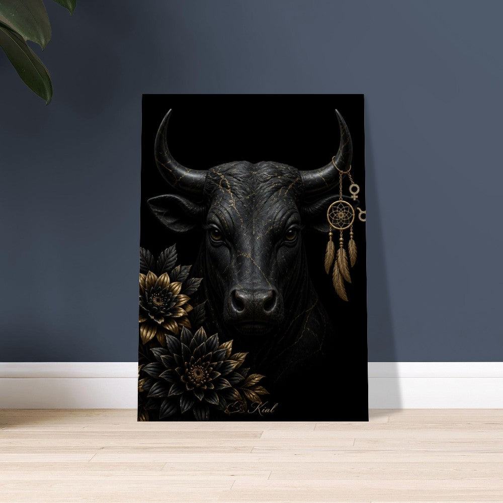 Taurus Zodiac Bull Poster, Gold Wall Art, Astrology Canvas, Bull Portrait, Zodiac Gift for Her, Danish Art Studio