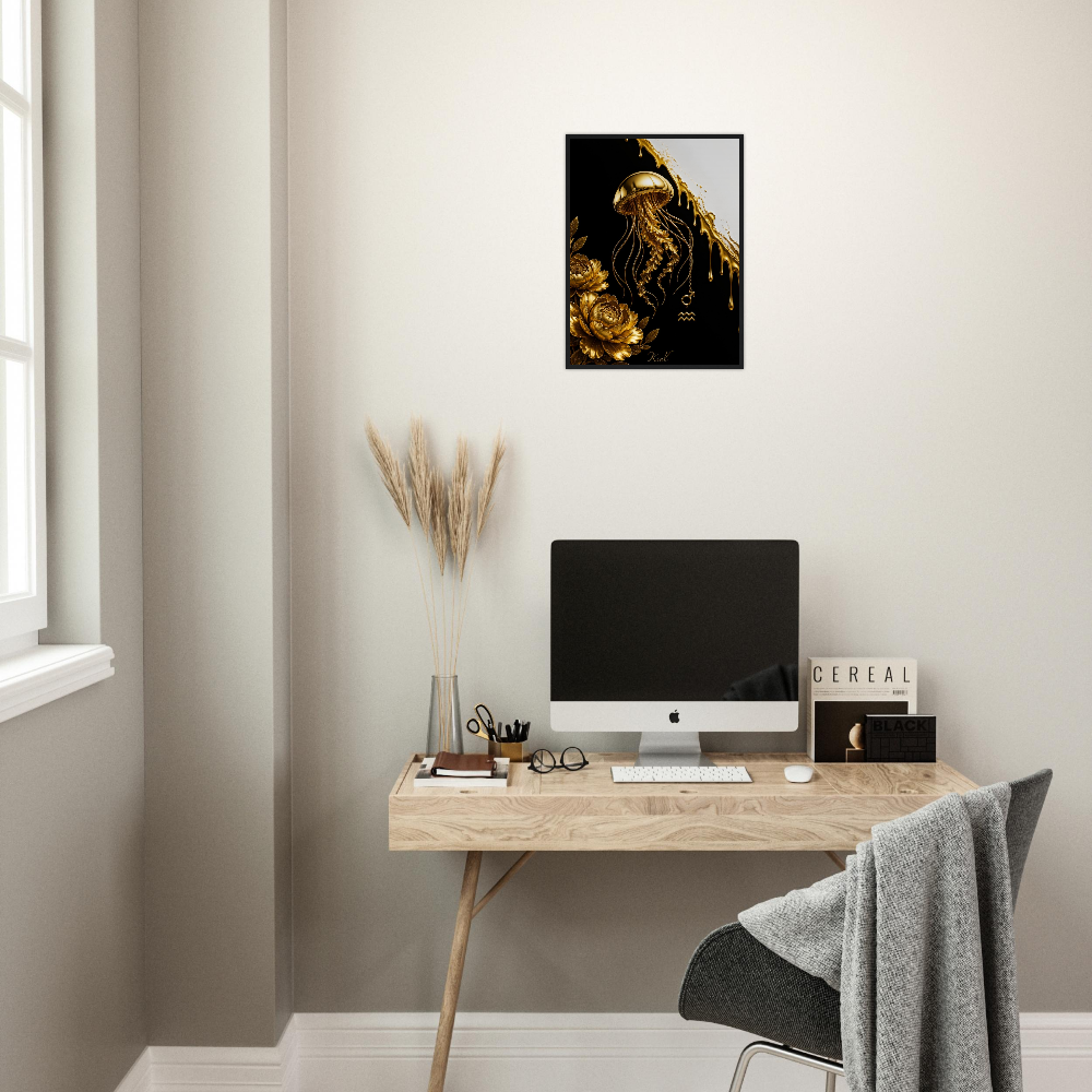 Aquarius Zodiac Jellyfish Poster, Gold Wall Art, Zodiac Gift for Him, Danish Art Studio