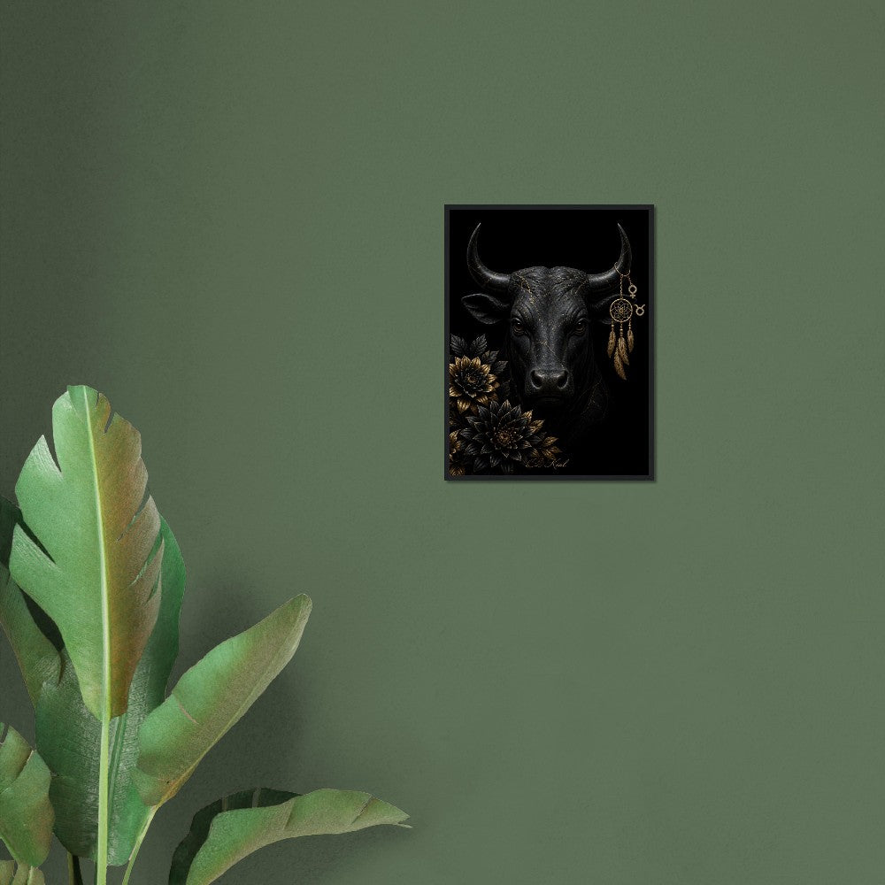 Taurus Zodiac Bull Poster, Gold Wall Art, Astrology Canvas, Bull Portrait, Zodiac Gift for Her, Danish Art Studio